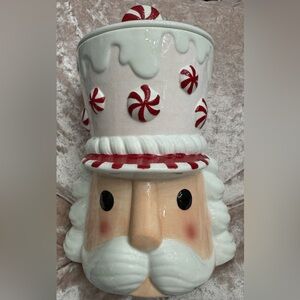 HUGE!! CHRISTMAS HOLIDAY WINTER PEPPERMINT & PINE NUTCRACKER COOKIE JAR/CANISTER